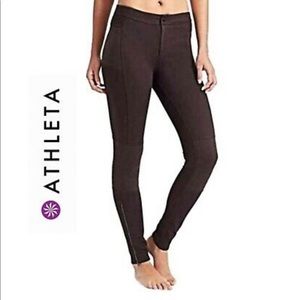 Athleta Trailsetter Ponte Knit Leggings Pants 4 Petite Moto Style Zippers